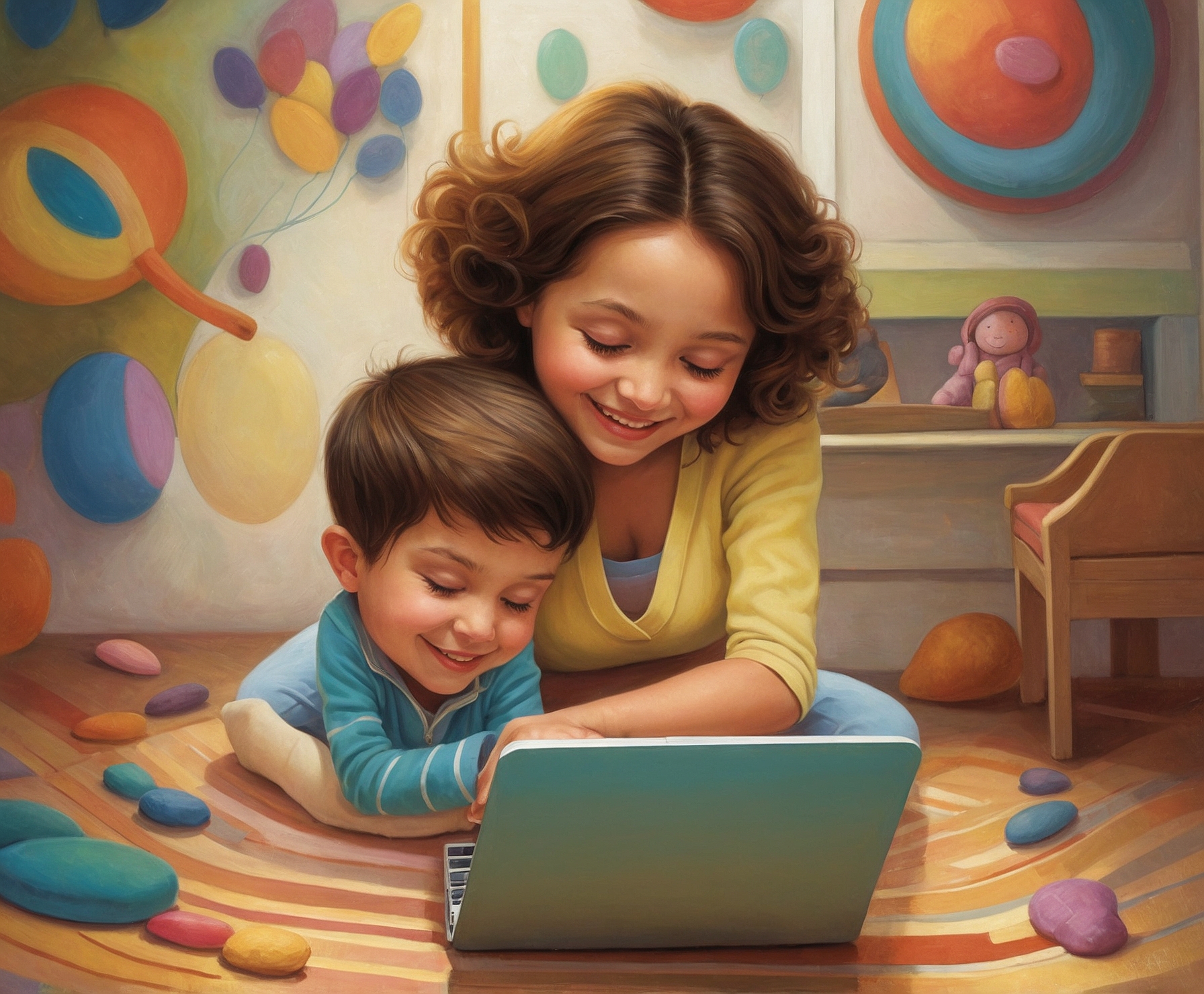 Niños aprendiendo y divirtiéndose en terapia online.